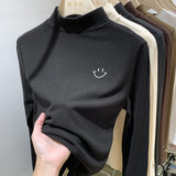 Solid Color Embroidered Half-High Collar Bottomed Blouse In Autumn And Winter German Velvet Temperament Black Long-Sleeved