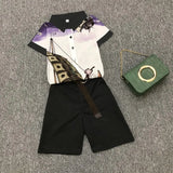 summer 2 pieces suits girl print chiffon blouse shirt women tops + shorts set Women two piece set tracksuit With
