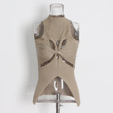 Hot Girl Hipster Wind 2025 New Standing Collar Sleeveless Personality Hollow Out Design Slim Irregular