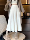 Zingj And Winter Loose Cover Meat Show Thin White Knit Skirt Female Pleated Skirt Lazy Casual Long Skirt Big Skirt-Outfit