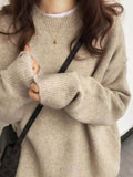 New Ultra-Soft Special Grade Sheep Velvet Korean Version Of Loose Thin Solid Color Base Round Collar Knitted