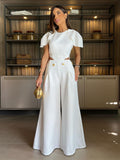 New Summer Solid Women Jumpsuit Sleeveless O-neck Naked Waist Wide Leg Long Pant Bodysuit Fashion Fit Casual