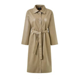 PU Leather Long Jacket 2021 New Spring Women Loose Belt Faux Leather Windbreaker Trench Coat Slim Spring
