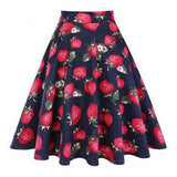 Women Midi Pleated Skirts Vintage 50s 60s Flower Printed Summer Ball Gown High Waist Audrey Hepburn Retro Swing Skater