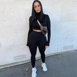 women spring autumn long sleeve soild colorcrop tops long pant tracksuit two piece clothes suit outfits matching