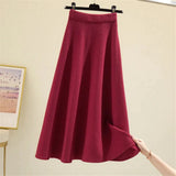 Thick Large Swing Knitted Long Skirt Women'S 2021 Korean Elegant Solid Color Pleated Skirt High Waist A-Line Midi