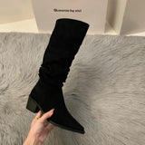 High-Heeled Kaqi Heap Boots Boots Women's Shoes 2025 New Spring And Autumn Winter Thin Long-Sleeve Knight