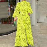 Pattern Printed Wide Leg Pants Office Overall Fashion High Waist Romper Chic New Women Long Sleeve High Collar