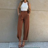 Spot Women's Wear Factory Fashion Pure Color Loose High Waist And Foot Suit