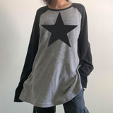 Print Kawaii Y2K Pullover T-Shirts Women Contrast Patchwork Harajuku Clothes Full Sleeve Preppy Long Sweats