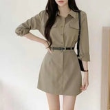 Zingj Temperament Lapel Waist Shirt Dress Female Spring And Autumn 2024 New Retro High Waist Short A Word Short Skirt-Outfit
