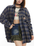 Zingj Couples Retro Badge Plaid Shirt Men And Women 2024 Spring And Autumn New Long Sleeve Versatile Shirt