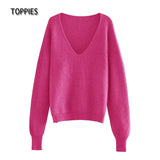 2021 Sexy Deep v-neck Sweater Off Shoulder Sweater Green White Knitted Tops Korean Winter