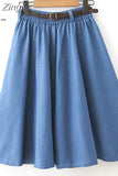 Women Casual Jeans Skirt Summer Korean Preppy Style Students A-Line High Waist Solid Color Midi Denim Skirt Faldas