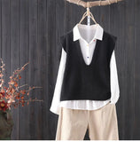 Solid Color V-neck Knitted Sweater Vest Female Simple Commuter Sleeveless Fashion Sweater Vest Pullover Women Spring