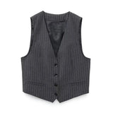 Winter New Women's Pinstripe Long Suit Jacket Vest And Trousers