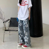 Emo Women Streetwear Oversized Star Pattern Straight Trousers Baggy Jeans Fairy Grunge Hip Hop Alt Denim Pants Male