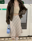 Zingj Chic Spring French Retro High Waist Cover Span Versatile Color Check Bag Buttock Skirt Fishtail Skirt Skirt