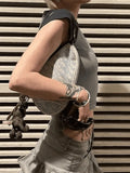 Raglan Sleeve Grunge Wing Print Crop Top- Outfit