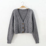 style high-waisted slim plastic sweater women 2021 spring new single-breasted knitted cardigan twist small