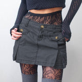 Retro Low Waisted Pleated Skirt Korean Fashion Kawaii Mini Skirts Women Summer Y2K Aesthetic Harajuku Vintage
