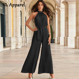 Halter Off Shoulder Sleeveless Tunics Wide Leg Pants Jumpsuits Rompers Summer Lace-up High Waist Plus Size Party