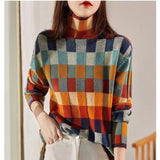 Color Chessboard Wool Knitwear Autumn And Winter New High-Collar Lazy Thin Wearing Tattoo Sweater