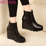 autumn winter soft leather platform high heels girl wedges ankle boots shoes for woman fashion boots women Size
