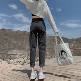 Zingj Jeans Women's Loose Straight Autumn Dress 2024 New High Waist Show Skinny Pants Black And Gray Daddy Turnip Pants-Outfit