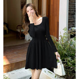 Zingj Collar Long-Sleeved Knitted Dress Women's Autumn 2024 New French Slim A-Shaped Pleated Bottom