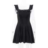 Black Corset Square Neck Frill Strap Mini Dress-Outfit