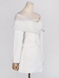 Spring And Autumn New Fashion Sexy One-Word Shoulder Mesh Splicing Design Sense Long Sleeve Small Suit