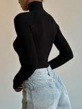 Basic Black Turtleneck Sweater Pullovers Hollow Out Off Shoulder Skinny Casual Sweaters Streetwear Women Knitwear