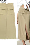 2023 Cargo Skirt Woman Pockets Long Skirts For Women Fashion 2023 High Waist Slit Midi Skirt Y2k Streetwear Women's