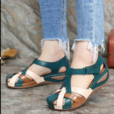 Zingj 2023 Women's Sandal Line Light Soft Sole Plus Size Cross Buckle Round Toe Wedge Comfortable