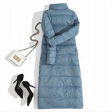 Women Double Sided Down Long Jacket Winter Turtleneck White Duck Down Coat Double Breasted Parkas Warm Snow