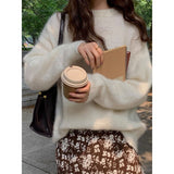New Ultra-Soft Special Grade Sheep Velvet Korean Version Of Loose Thin Solid Color Base Round Collar Knitted