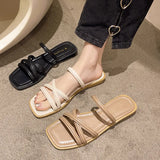 Wind Sandals Female 2025 Summer New Two Wear Thin Belt Low Heel Square Head One Word Belt With A Skirt Roman