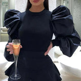 OL Women Ladies Long Puff Sleeve Blouse Spring Fall Fashion Elegant Shirts Top Solid Color Female Mujeres Blusas