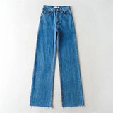 Women High Rise 'Relaxed' Dad Jeans With Raw Hem High Waisted Straight Denim Pants Trousers