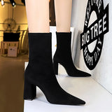 Zingj Fashion, Simple And Versatile Thick With High Heel Suede Pointed Sexy Nightclub Show Thin Short Tube Short