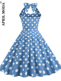 De Cocktail Halter Summer Vintage Dress Sleeveless Retro Sundress Elegant 2022 50s 60s Pin Up Rockabilly Flare