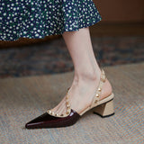 Zi Yan- -Pointed Rivet Thick Heel Sandals Women 2025 New Summer Baotou Shallow High Heels Women's Spring