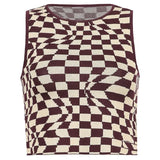 Plaid Knitted Crop Tank Tops Women Summer Vintage Sleeveless Cropped Top Tees Koreank Casual Knitwear