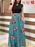 Summer New Summer Bohemia Flower Print O Neck Short Sleeve Women's Maxi Dress Fashion Patchwork Ladies Long Dress
