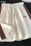Korean Letter Embroidery Women Striped Shorts Streetwear Casual Y2K Sport Shorts Bf High Waist Fashion Harajuku