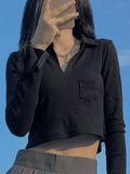 Long Sleeve Rib Knit Crop Top- Outfit