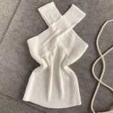 Summer Sleeveless Tshirts Women Crossed V-Neck Slim Tank Tops Girl Short Solid T-Shirt Camisole Tees