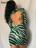Women Autumn Winter Long Sleeve Zebra Striped Printed Bodycon Mini Dress Streetwear 2021 Fall Clothes Wholesale