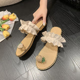 Summer New Set Toe Lace Pineapple Flat-Soled Large-Size Sandals And Slippers From Women's